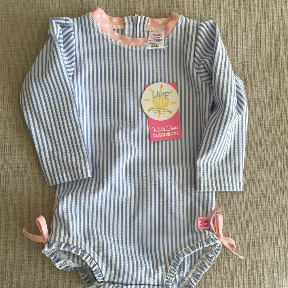 Ruffle Butts Seersucker One Piece Bathing Suit NWT